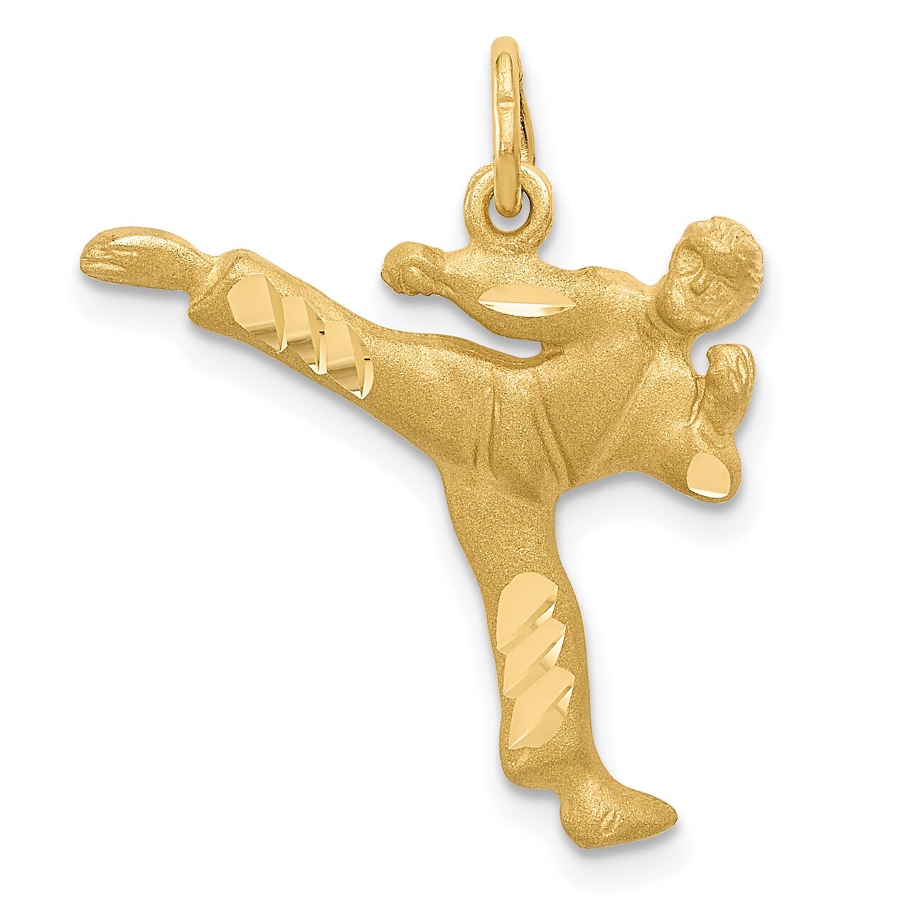 14K Yellow Gold Kicking Karate Man Charm Martial Arts Jewerly 25mm x 20mm